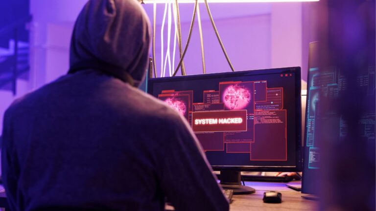 Cyber attack in progress showing system hacked alert – key cybersecurity threat for small and medium businesses