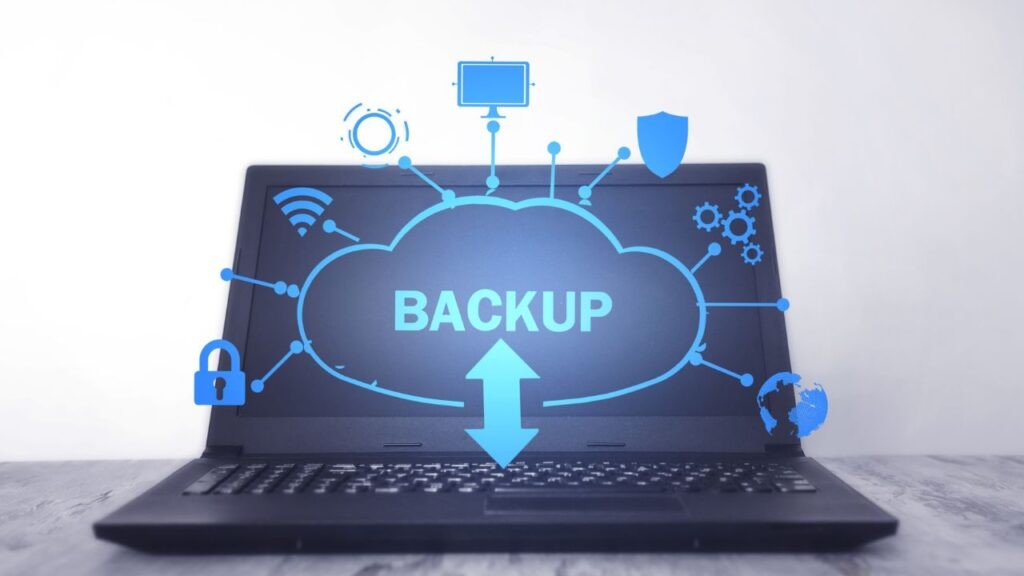 Cloud vs. local backups illustration showing secure data storage and protection for small businesses.