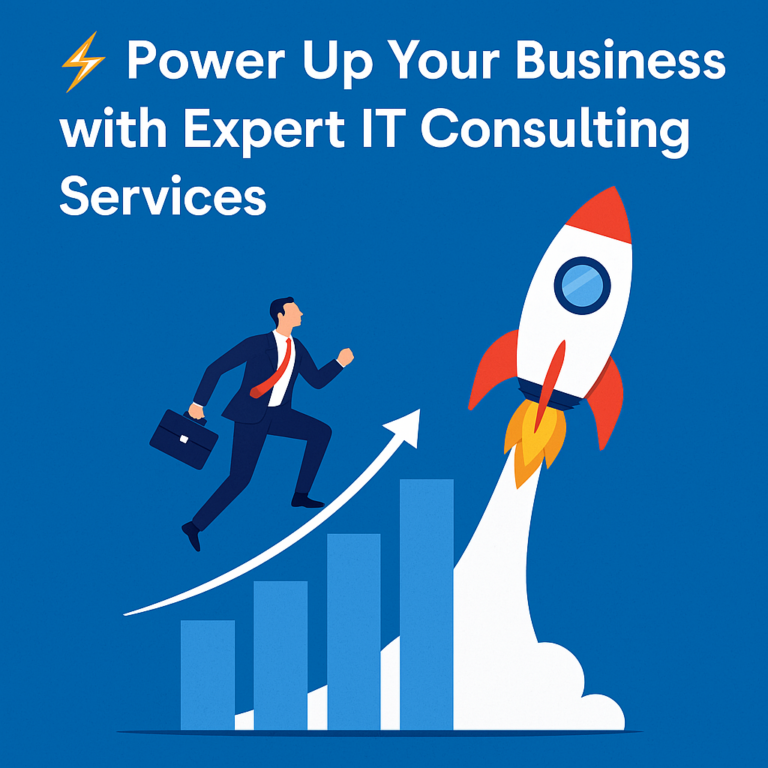Business professional interacting with a futuristic digital interface, symbolising expert IT consulting services powering up business performance.